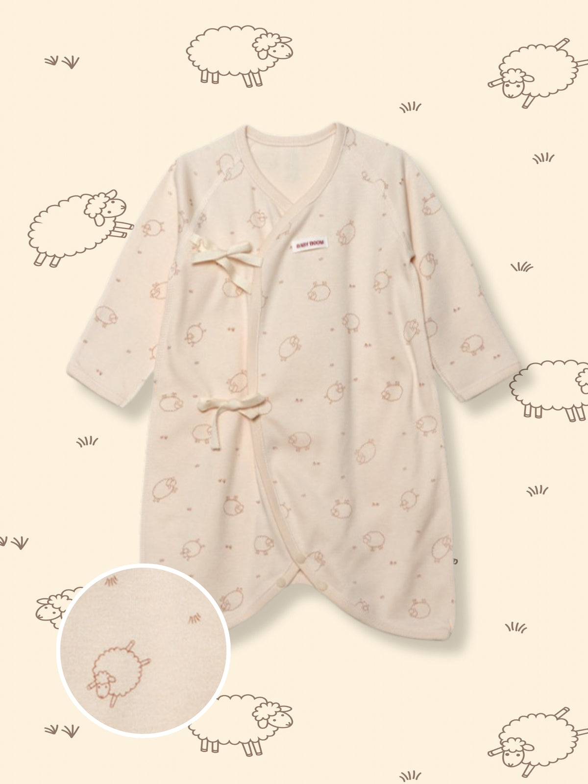 Newborn Cotton Wrap Romper - Springtime Sheep (All Seasons)