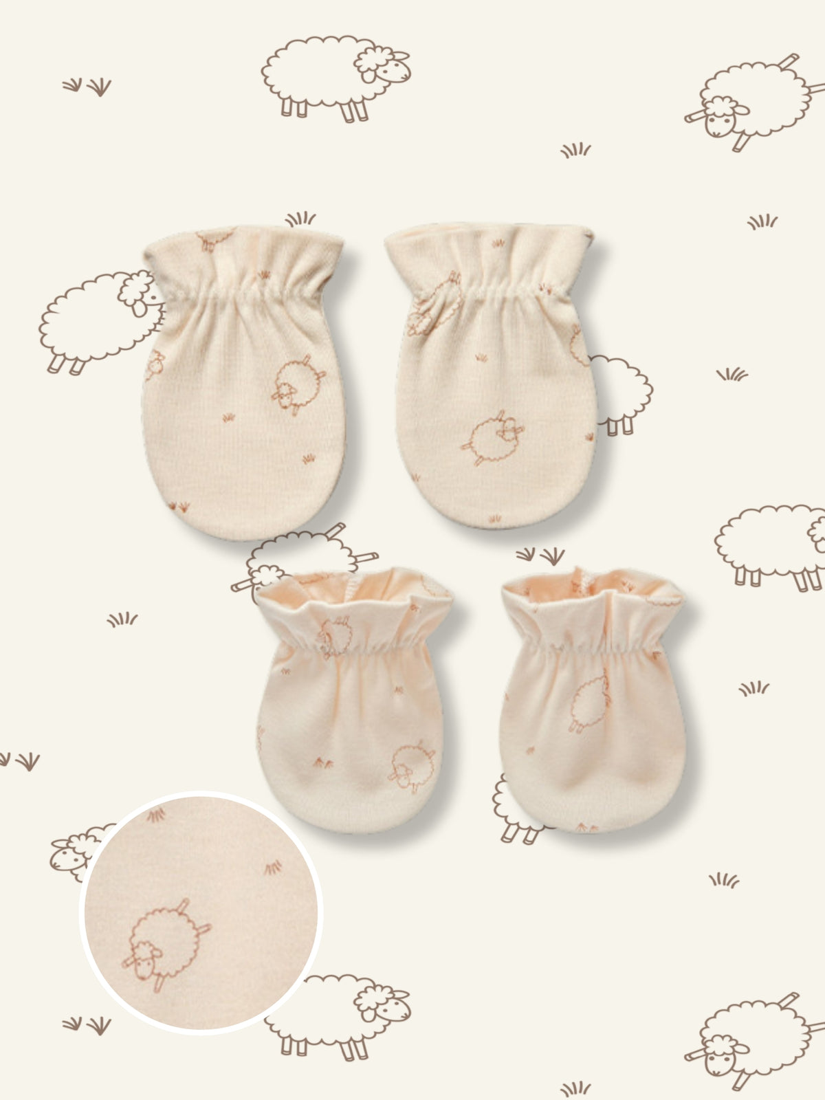 Newborn Cotton Mittens & Booties - Springtime Sheep (All Seasons)