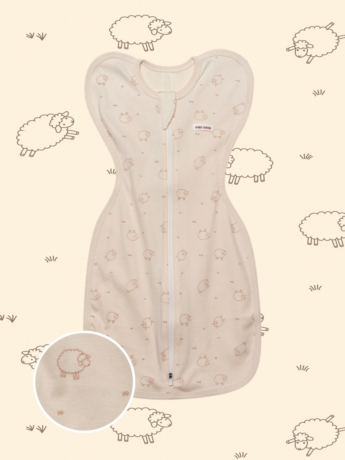 Newborn Cotton Swaddle Sleeping Bag - Springtime Sheep (All Seasons)