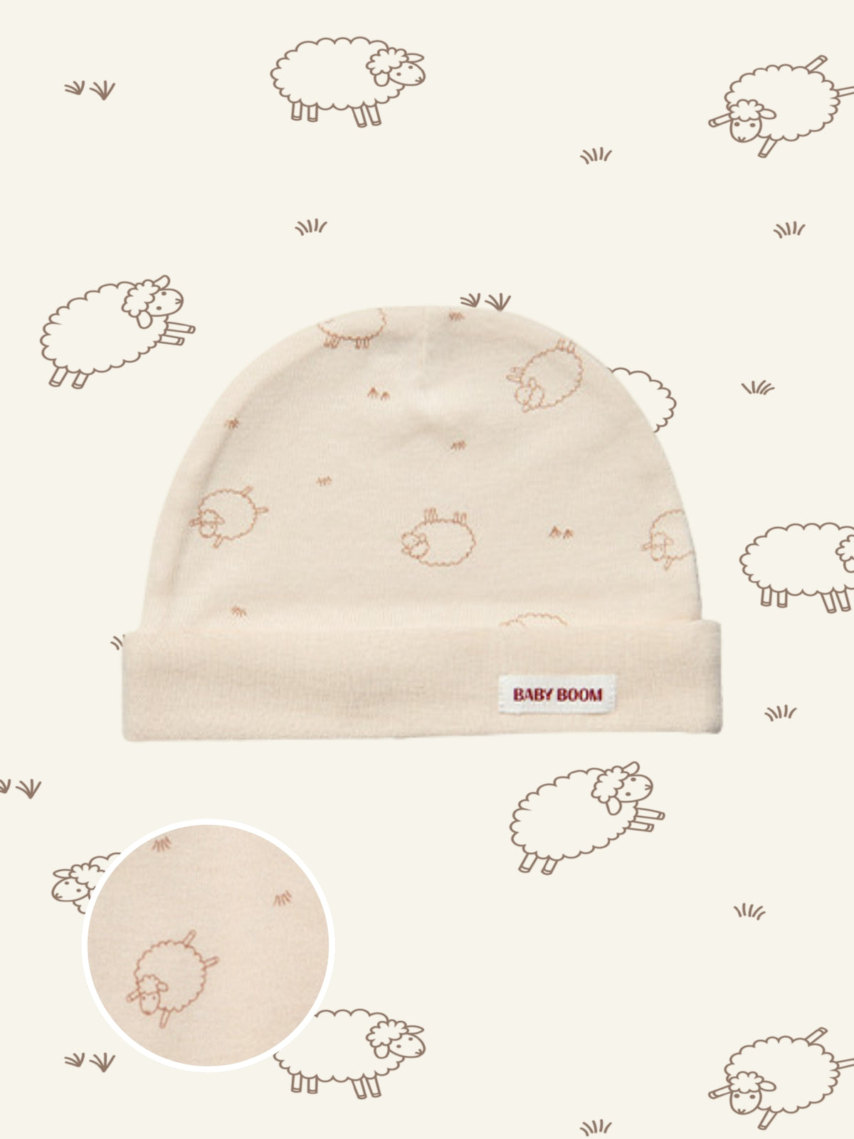 Newborn Cotton Bonnet - Springtime Sheep (All Seasons)