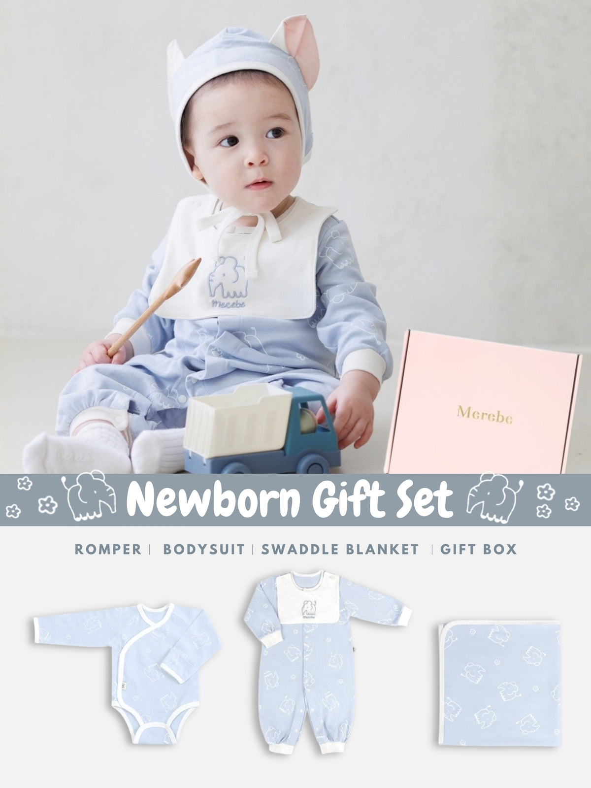 Newborn Gift Set - Flowery Elephant (All Seasons)