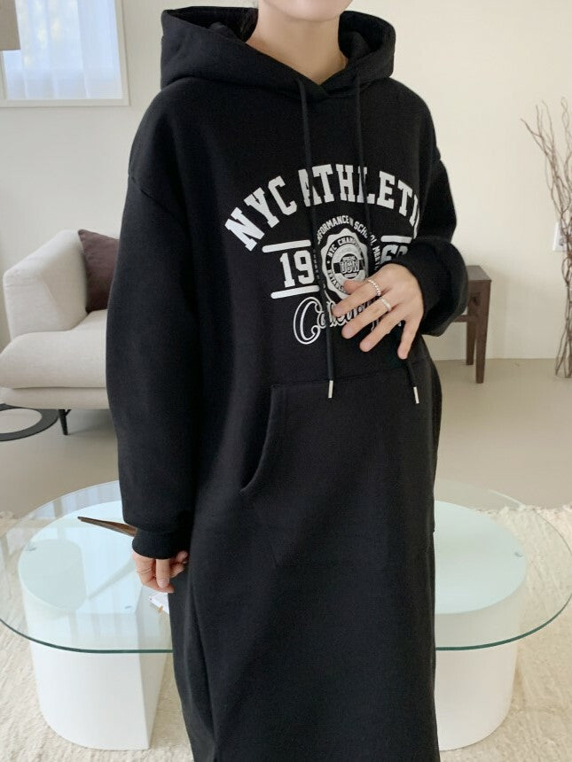 Printed Brushed Hooded Dress