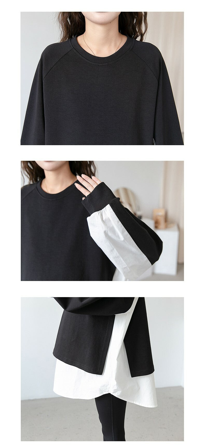 Layered-Look Loose Shoulder Slope Drop Sweatshirt