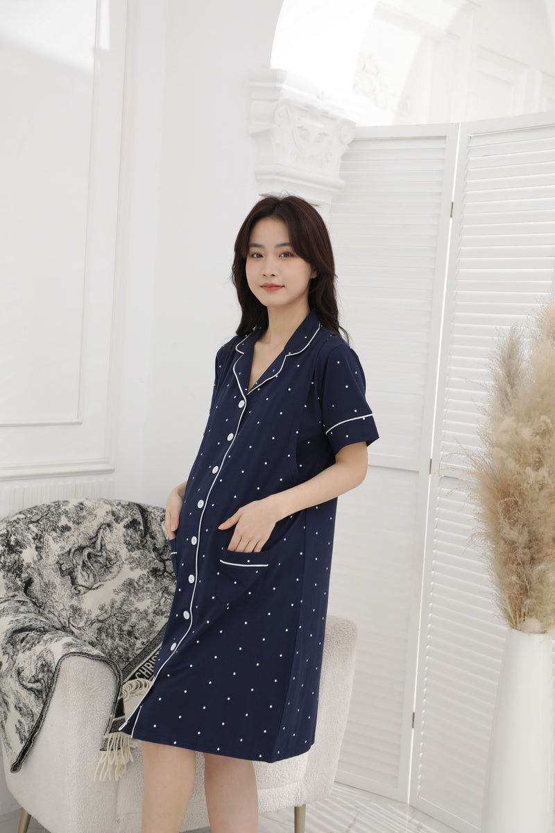 點點圖案短䄂哺乳長裙