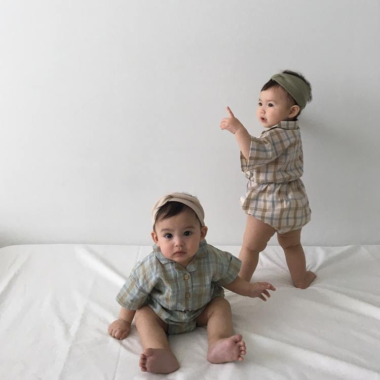 KRXO022 Checked Elastic Waistband Bodysuit (2 Colors)