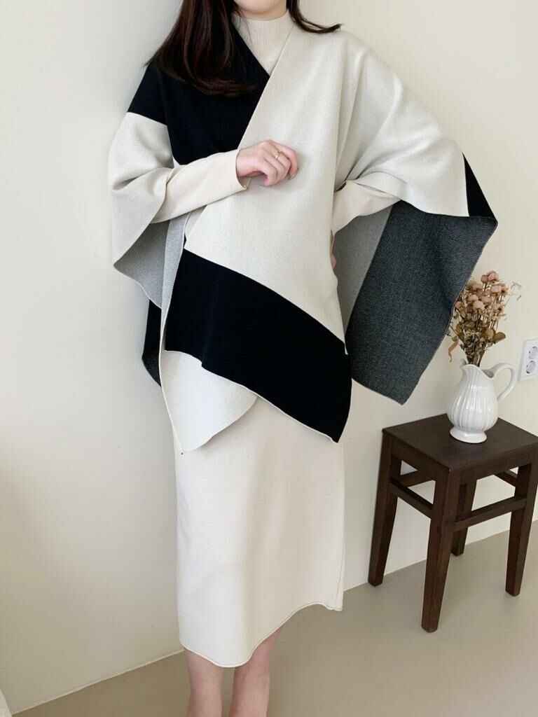 針織披肩開襟衫連衣裙套裝