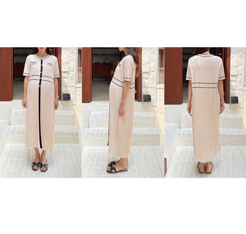 Elegant Stripe Knit Midi Dress