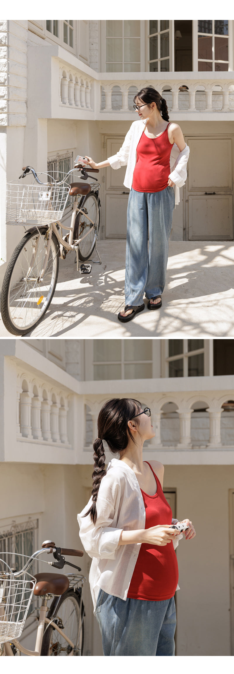 Lightweight Drawstring Wide-Leg Denim Pants