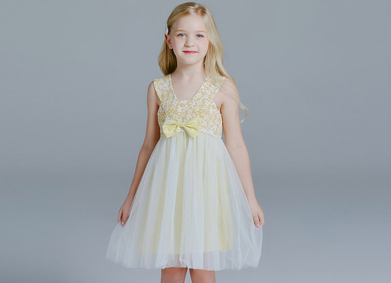KDX1012 Yellow Flower Sleeveless Dress (Size:100-140)