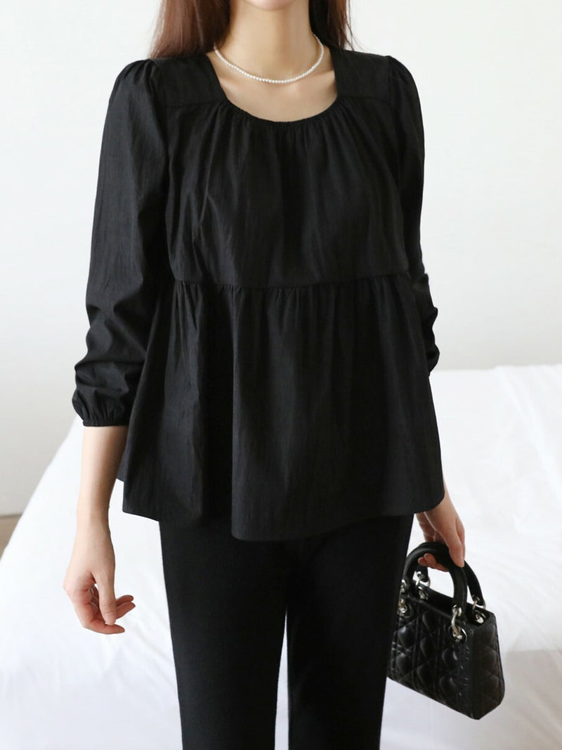 Chiffon Ruched Flared Puff Top