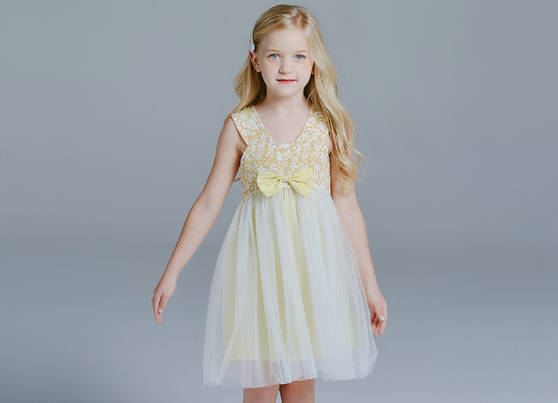 KDX1012 Yellow Flower Sleeveless Dress (Size:100-140)