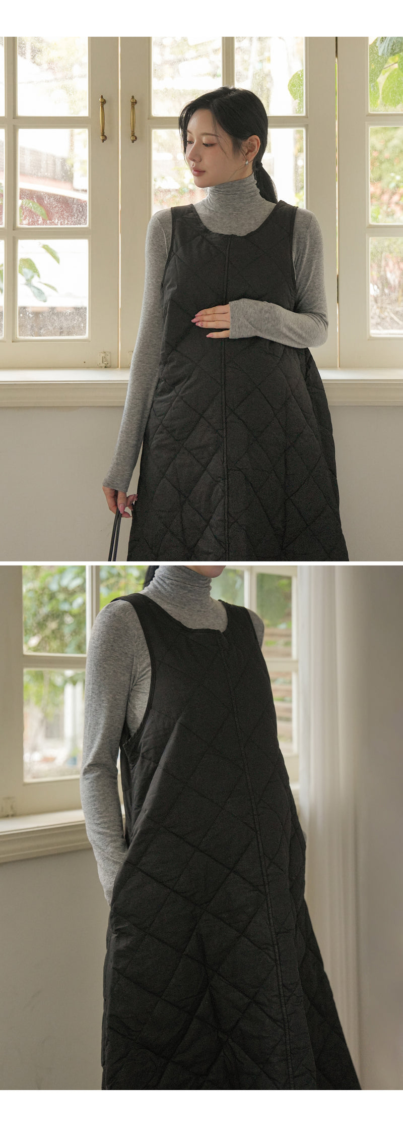 Round Neck Quilted Vest Dress