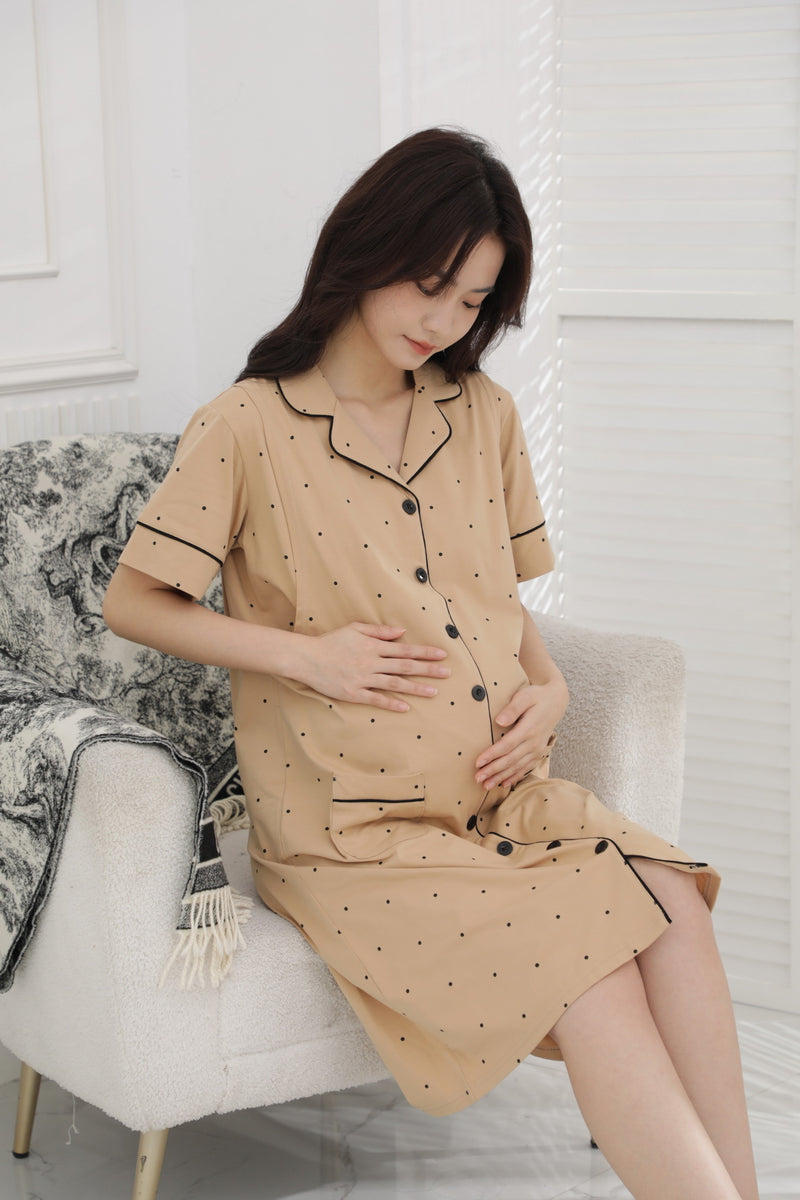 點點圖案短䄂哺乳長裙