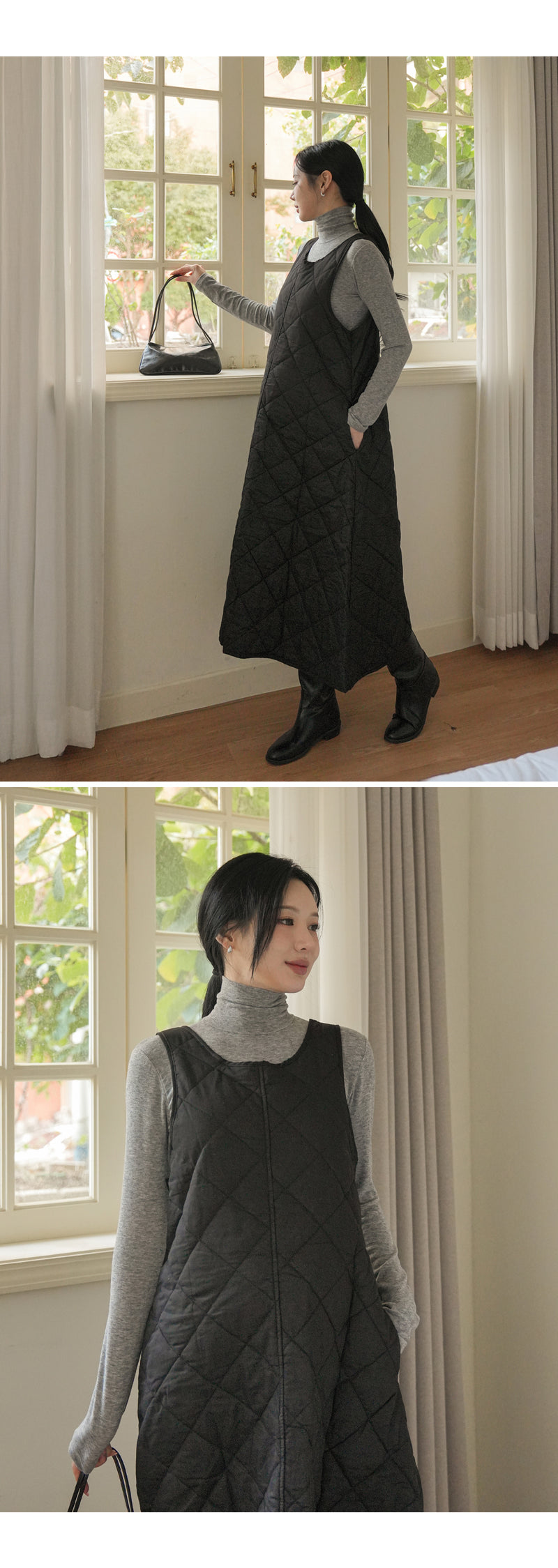 Round Neck Quilted Vest Dress