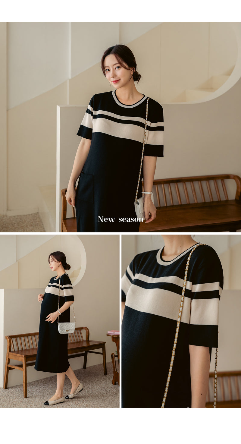 Simple Round Neck Pocket Dress