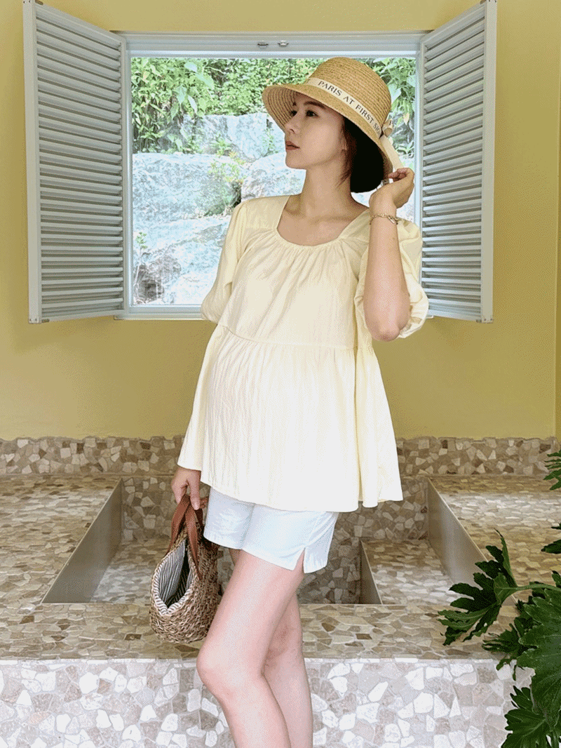 Chiffon Ruched Flared Puff Top