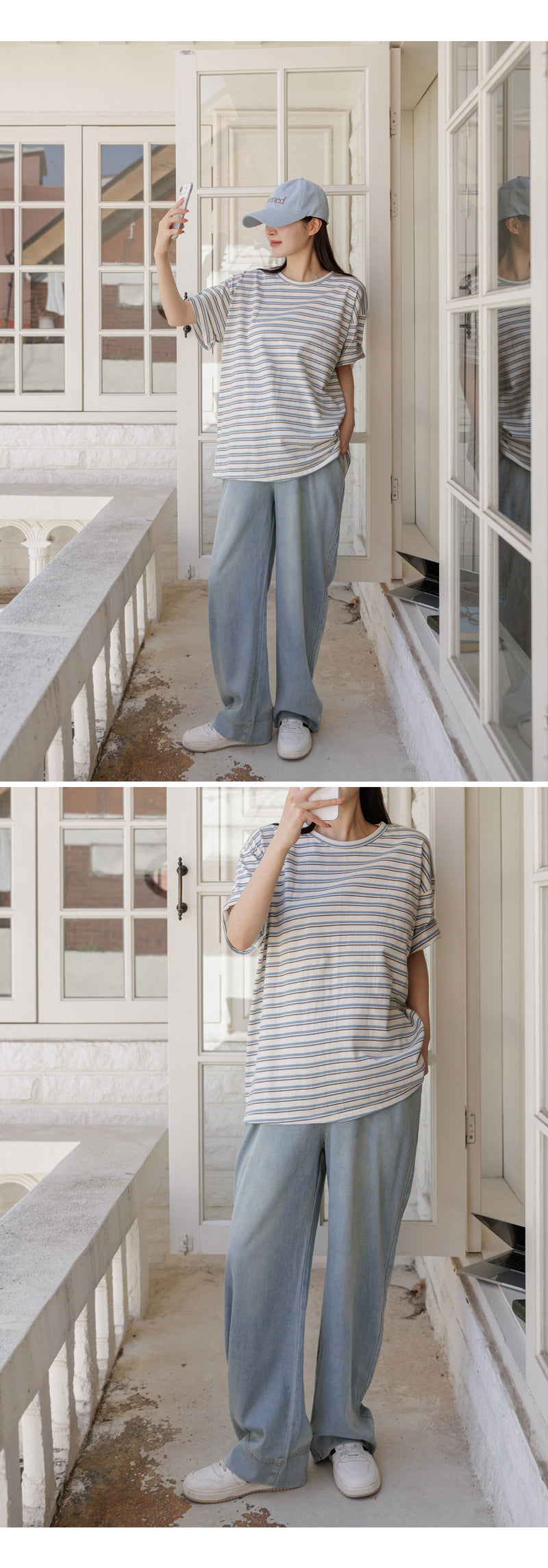 Lightweight Drawstring Wide-Leg Denim Pants