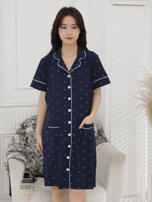 點點圖案短䄂哺乳長裙