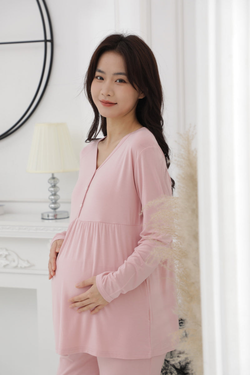 Ultrasoft Long Sleeve Nursing Pajama Set with Yoga Waistband