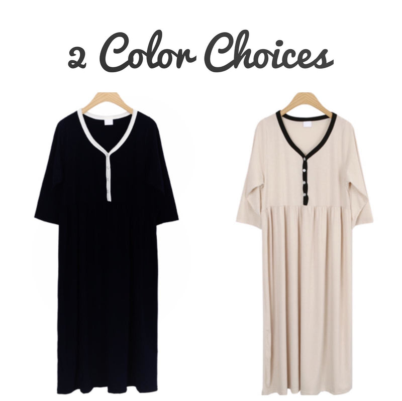 Soft Cotton Color Matching Buttoned Nursing Dress
