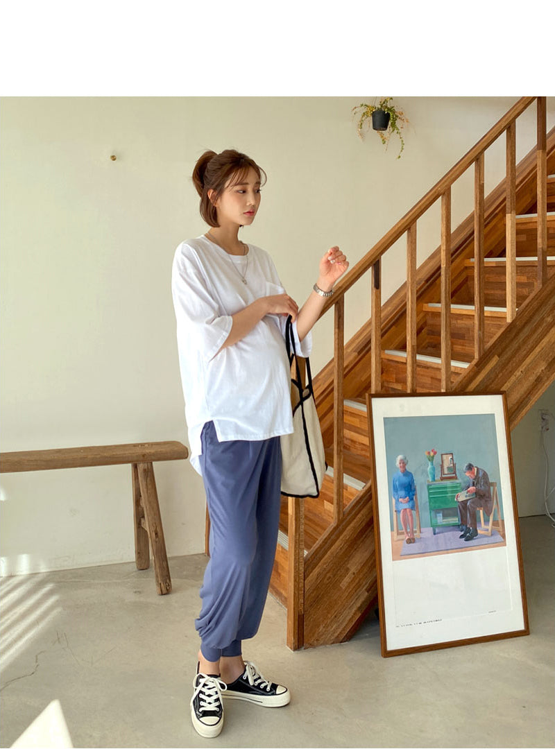 休閒淨色寬鬆瑜珈腰圍束腳褲