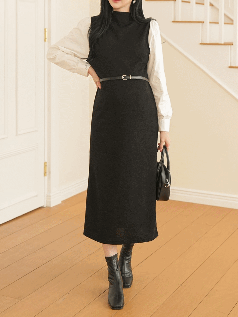 Ribbed Midi Dress with Belt