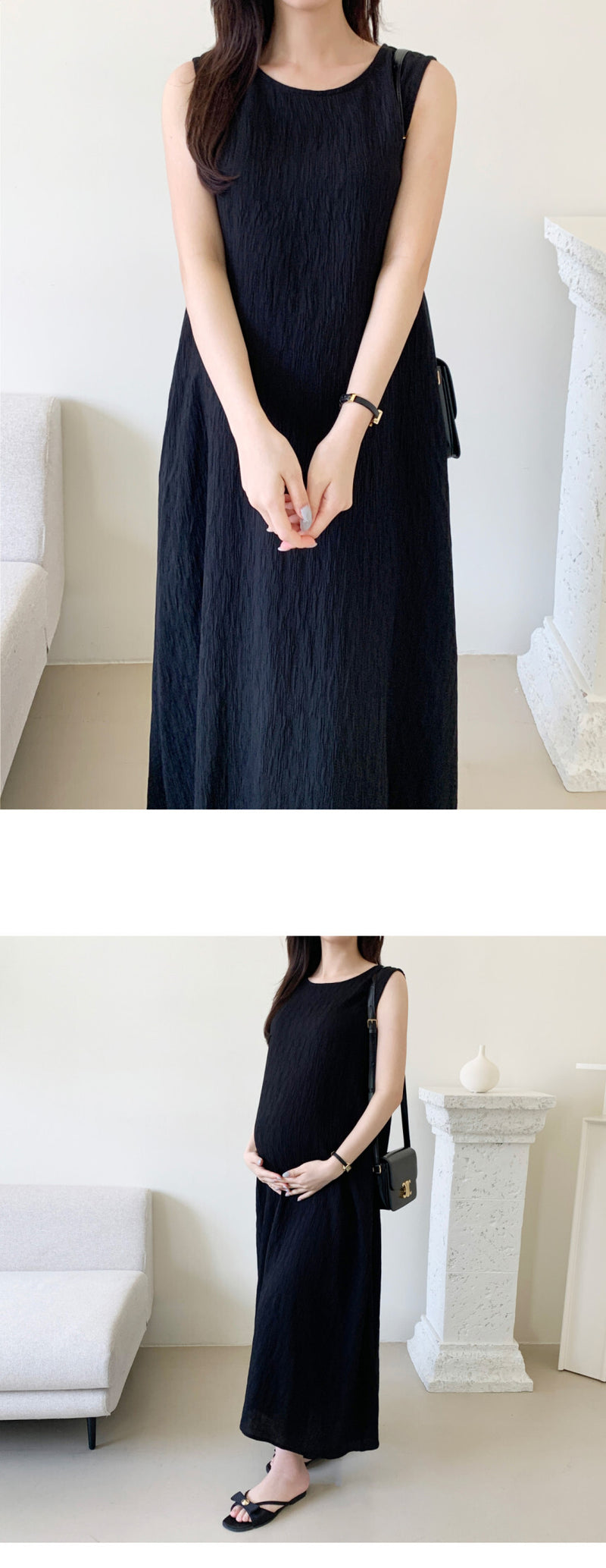 Pleated Sleeveless Dress with Waist Belt