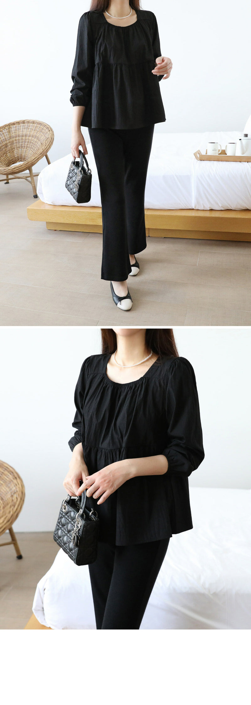 Chiffon Ruched Flared Puff Top