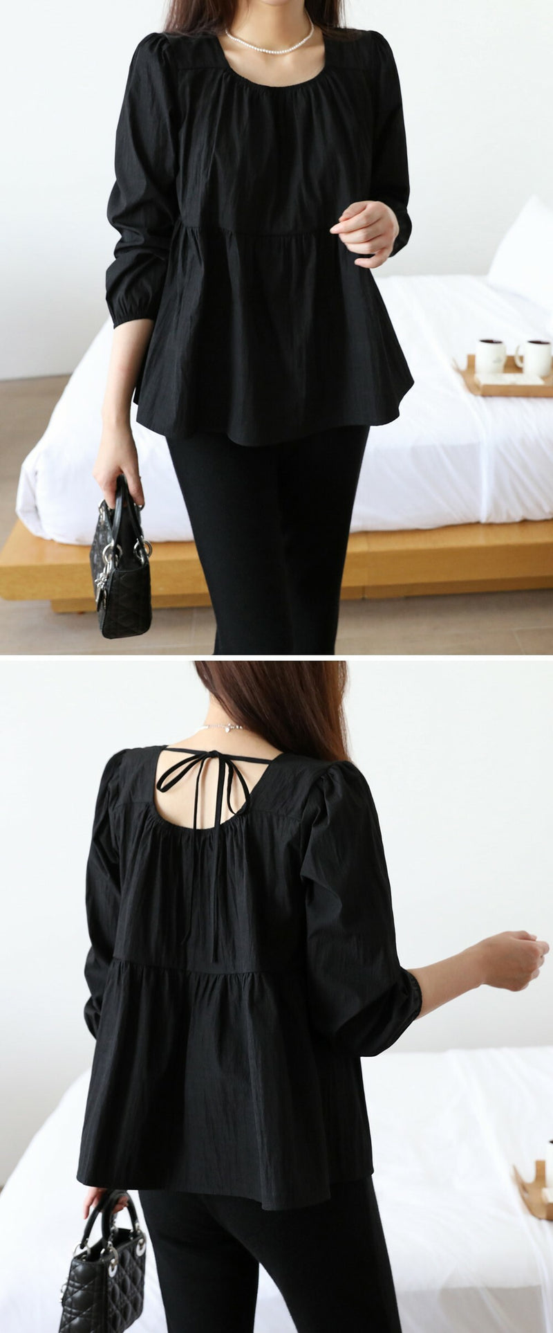 Chiffon Ruched Flared Puff Top