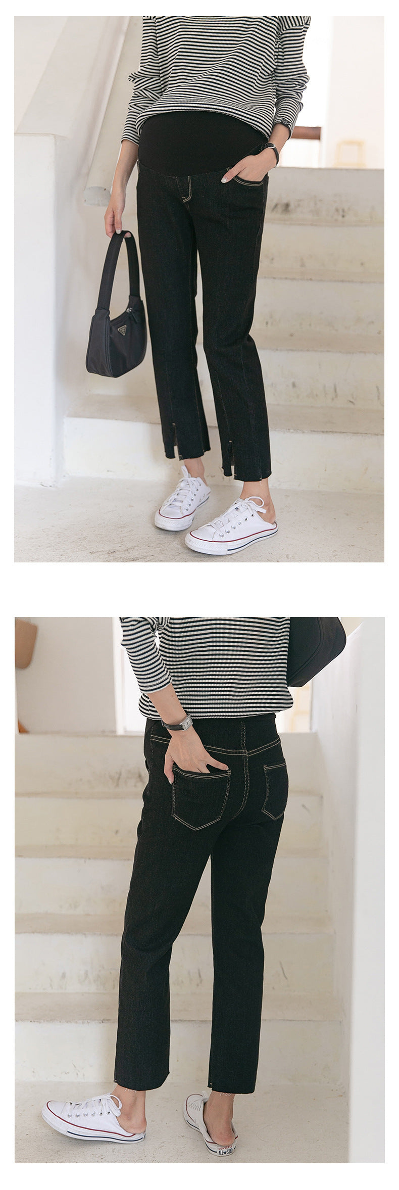 Split Hem Denim Jeans with Adjustable Waistband