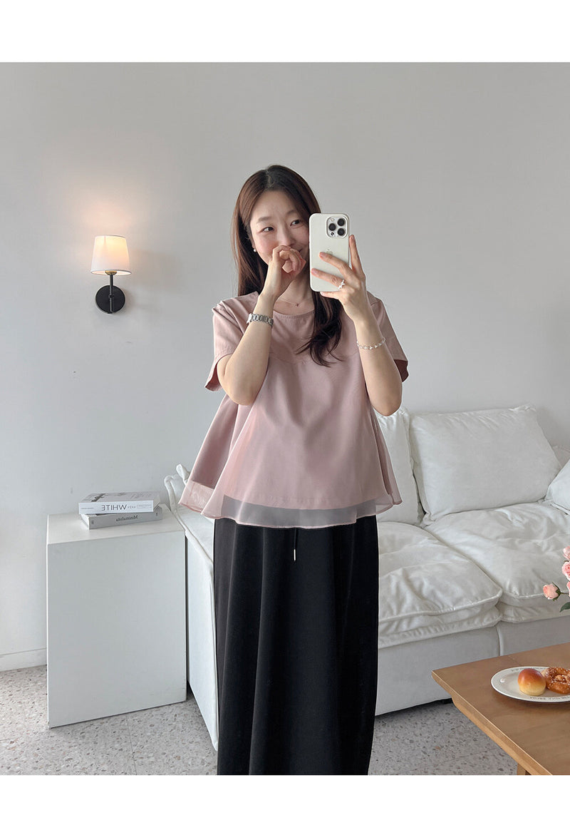 Cotton Chiffon Patchwork Short Sleeve