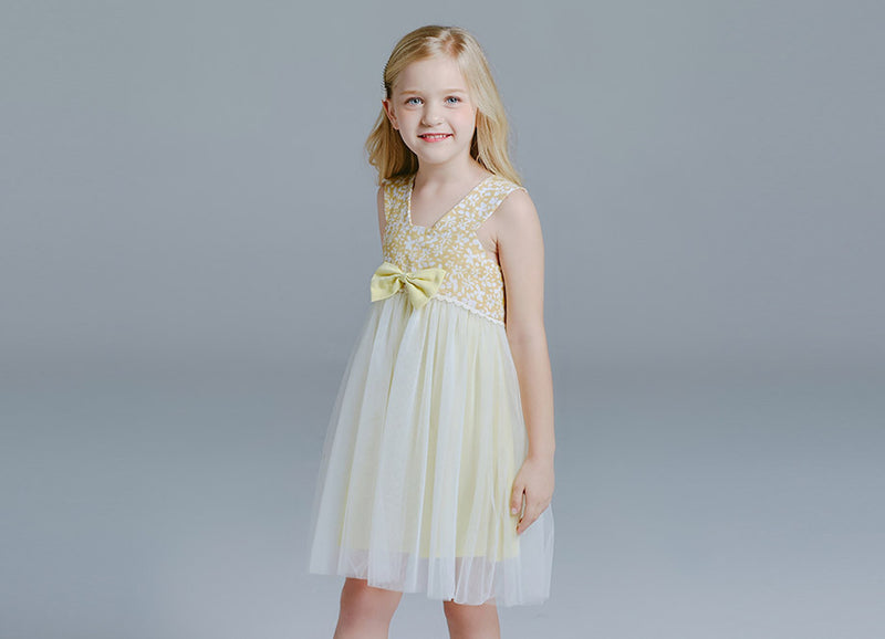 KDX1012 Yellow Flower Sleeveless Dress (Size:100-140)
