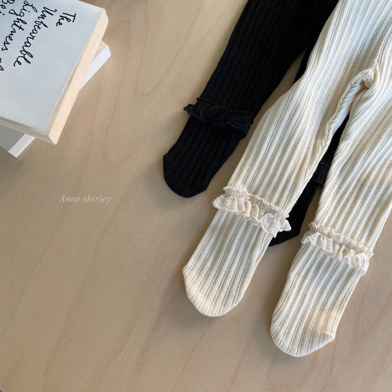 KRXO064 Ribbed-Knit Ruffle Baby Footed Leggings (2 Colors)
