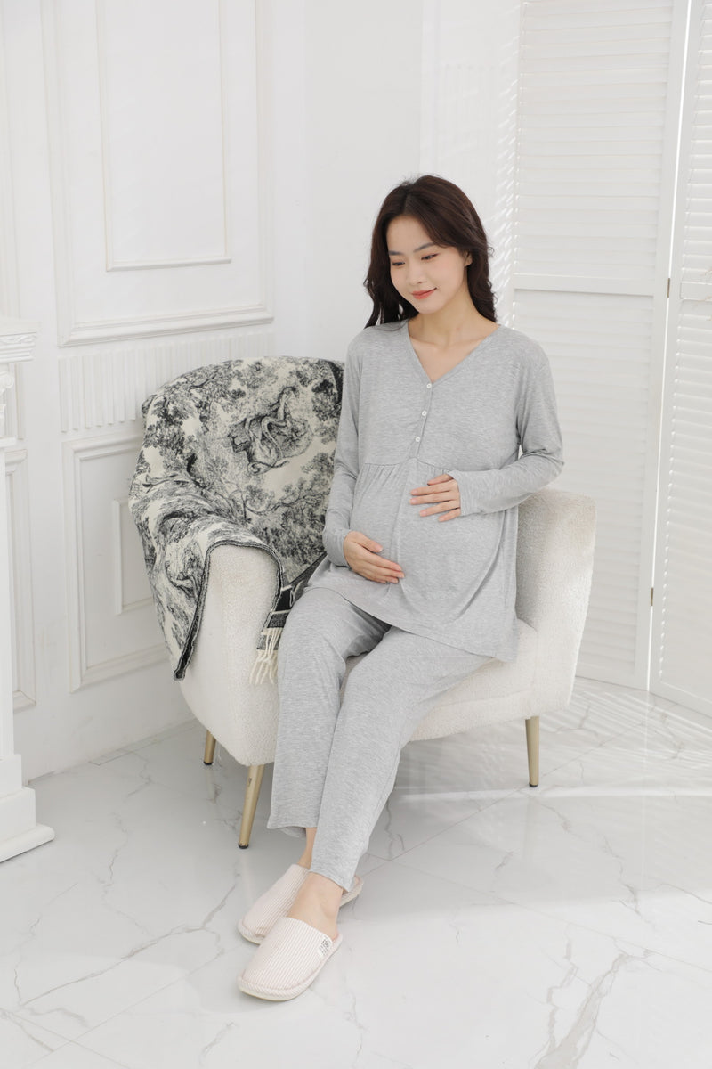 Ultrasoft Long Sleeve Nursing Pajama Set with Yoga Waistband