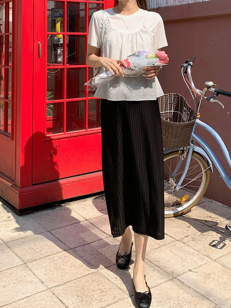 Vertical H-Line Black Slit Midi Skirt