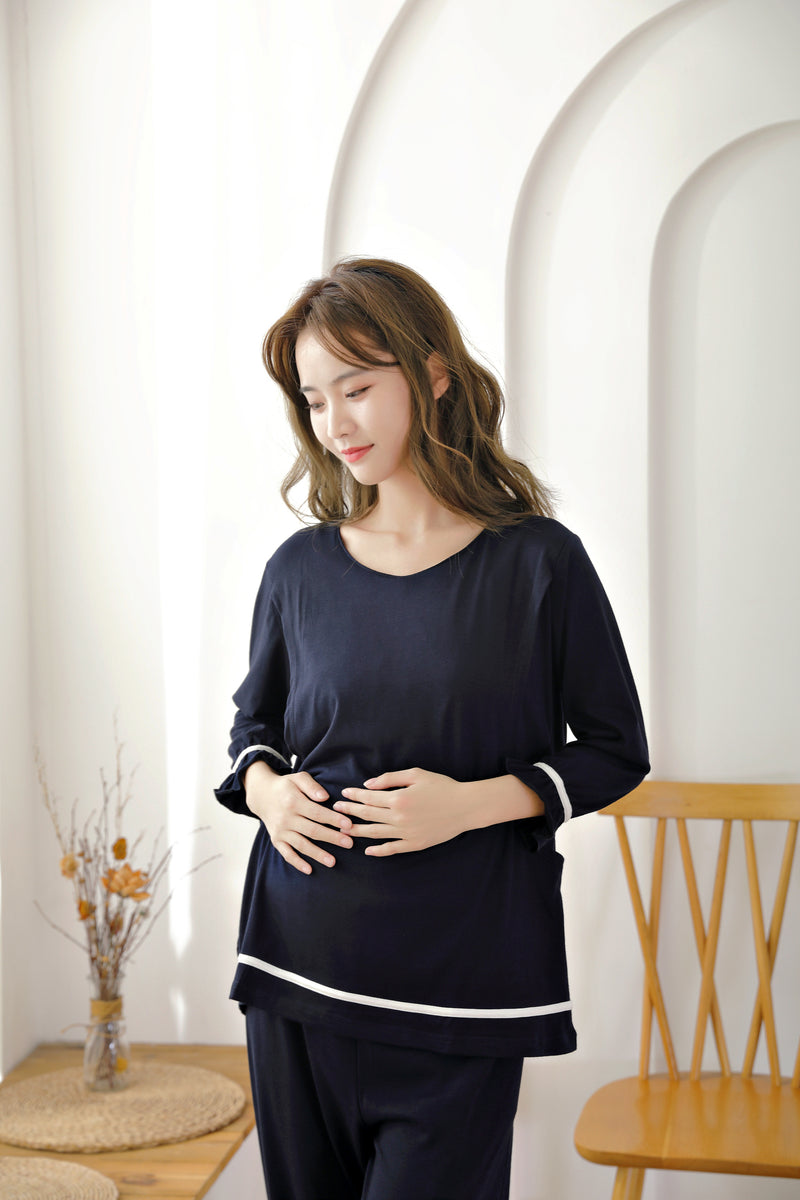 White Border Comfy Nursing Pajama Set