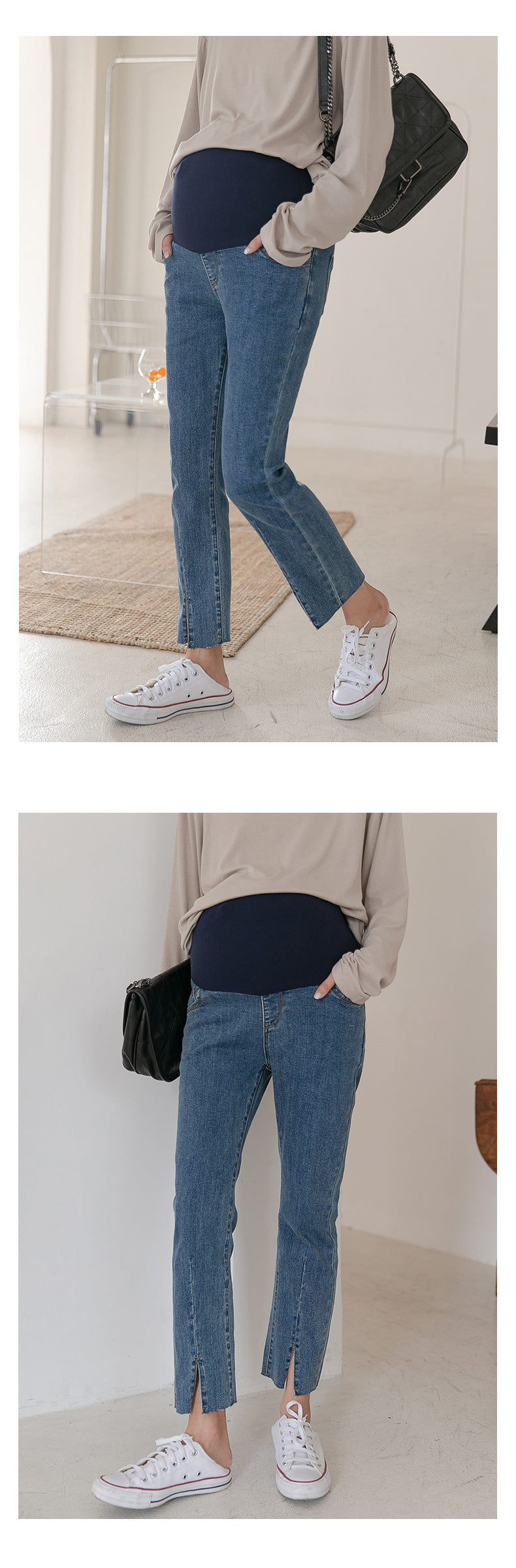 Split Hem Denim Jeans with Adjustable Waistband