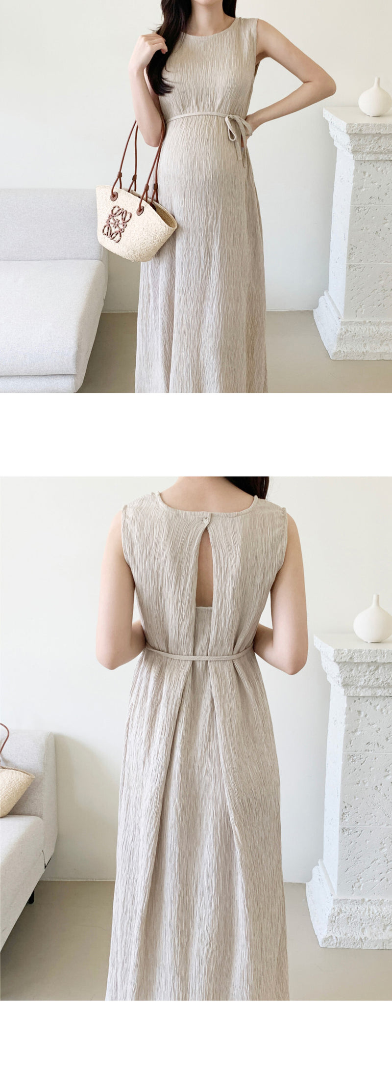 Pleated Sleeveless Dress with Waist Belt