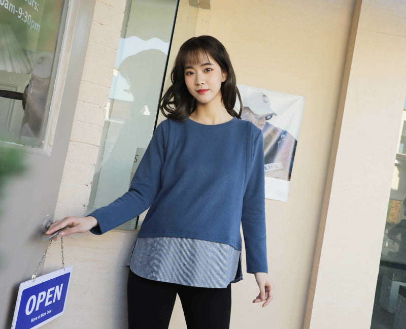 Striped Denim Nursing Top