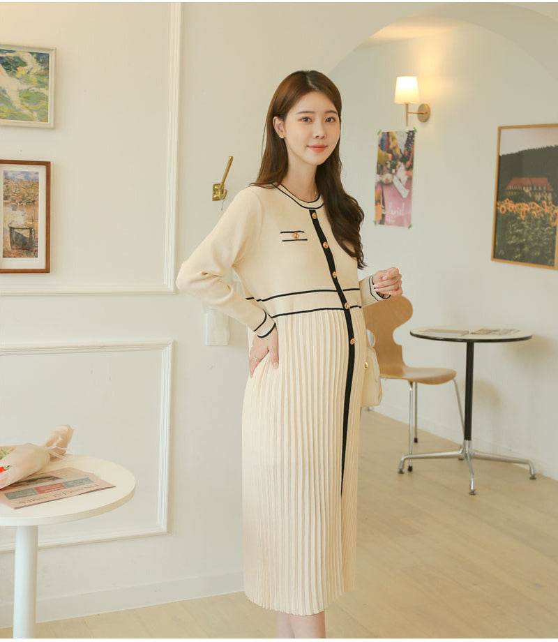 Elegant Stripe Knit Midi Dress