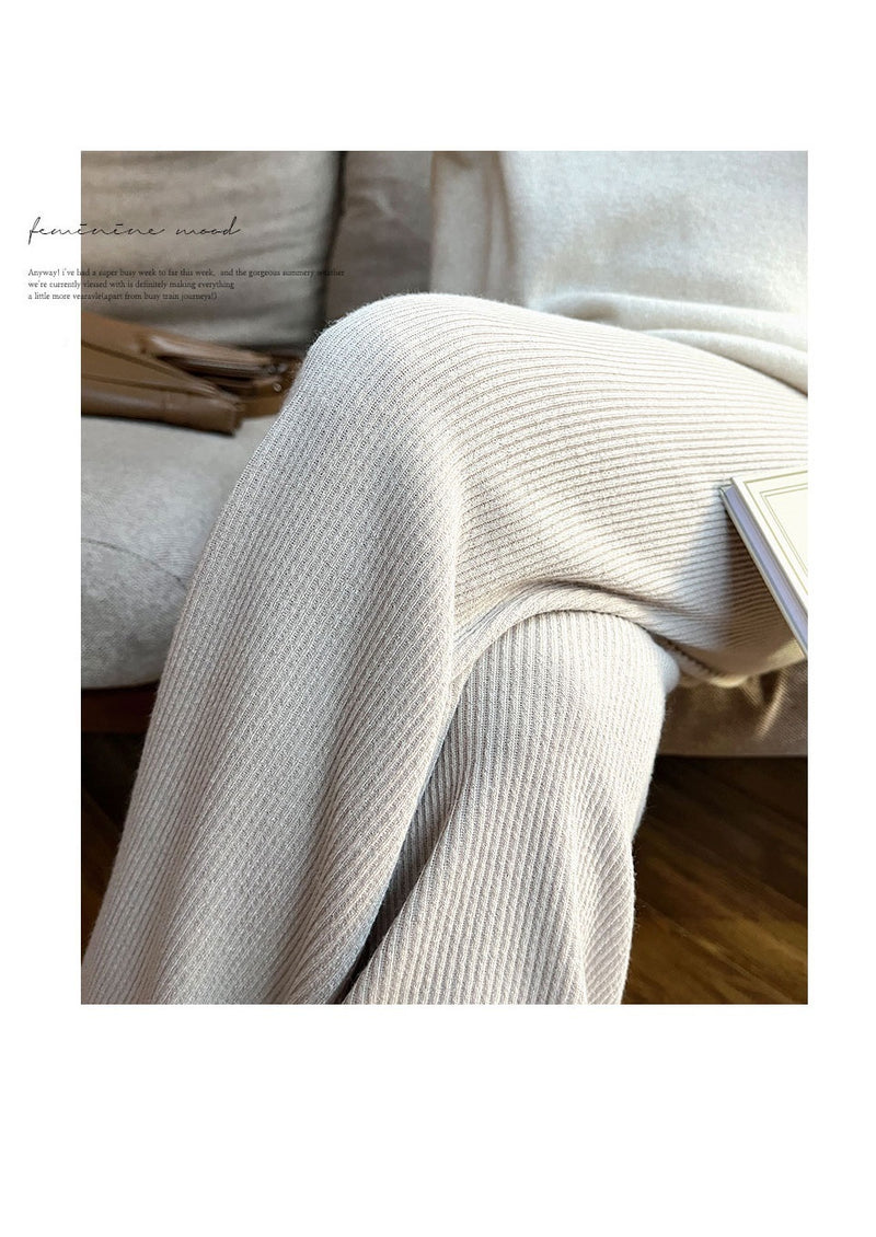 Ribbed Knit Wide-leg Pants
