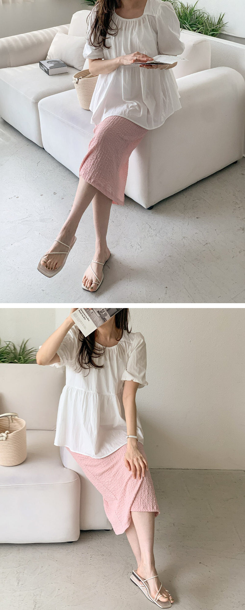 Chiffon Ruched Flared Puff Top