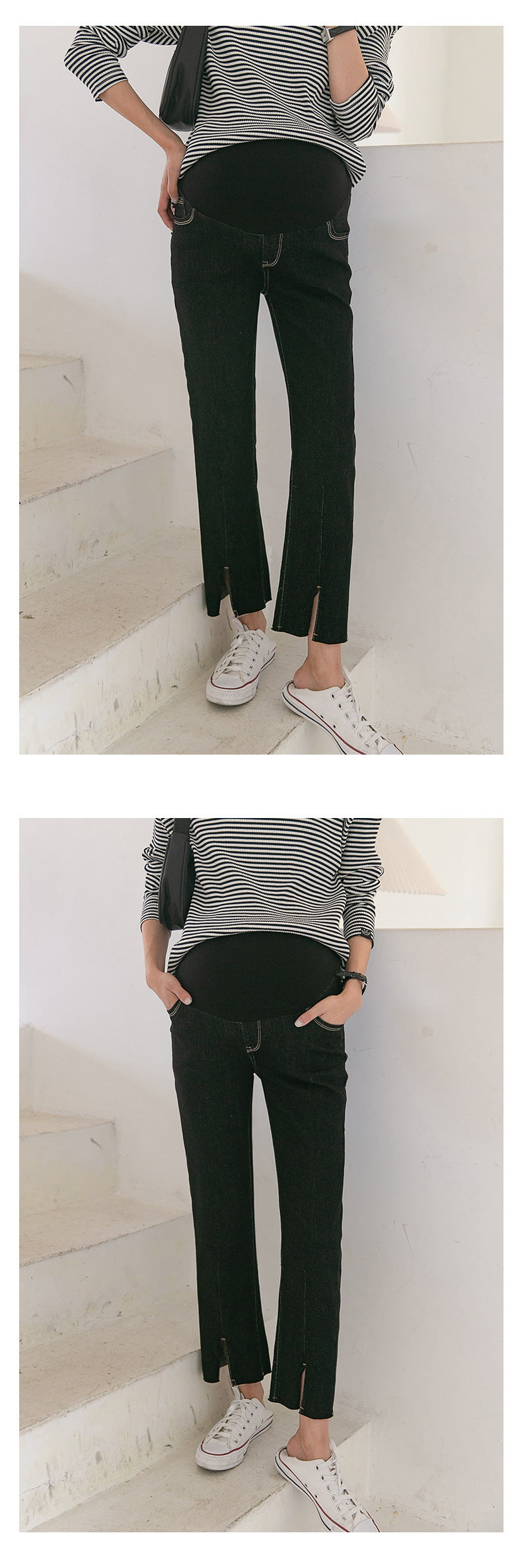 Split Hem Denim Jeans with Adjustable Waistband