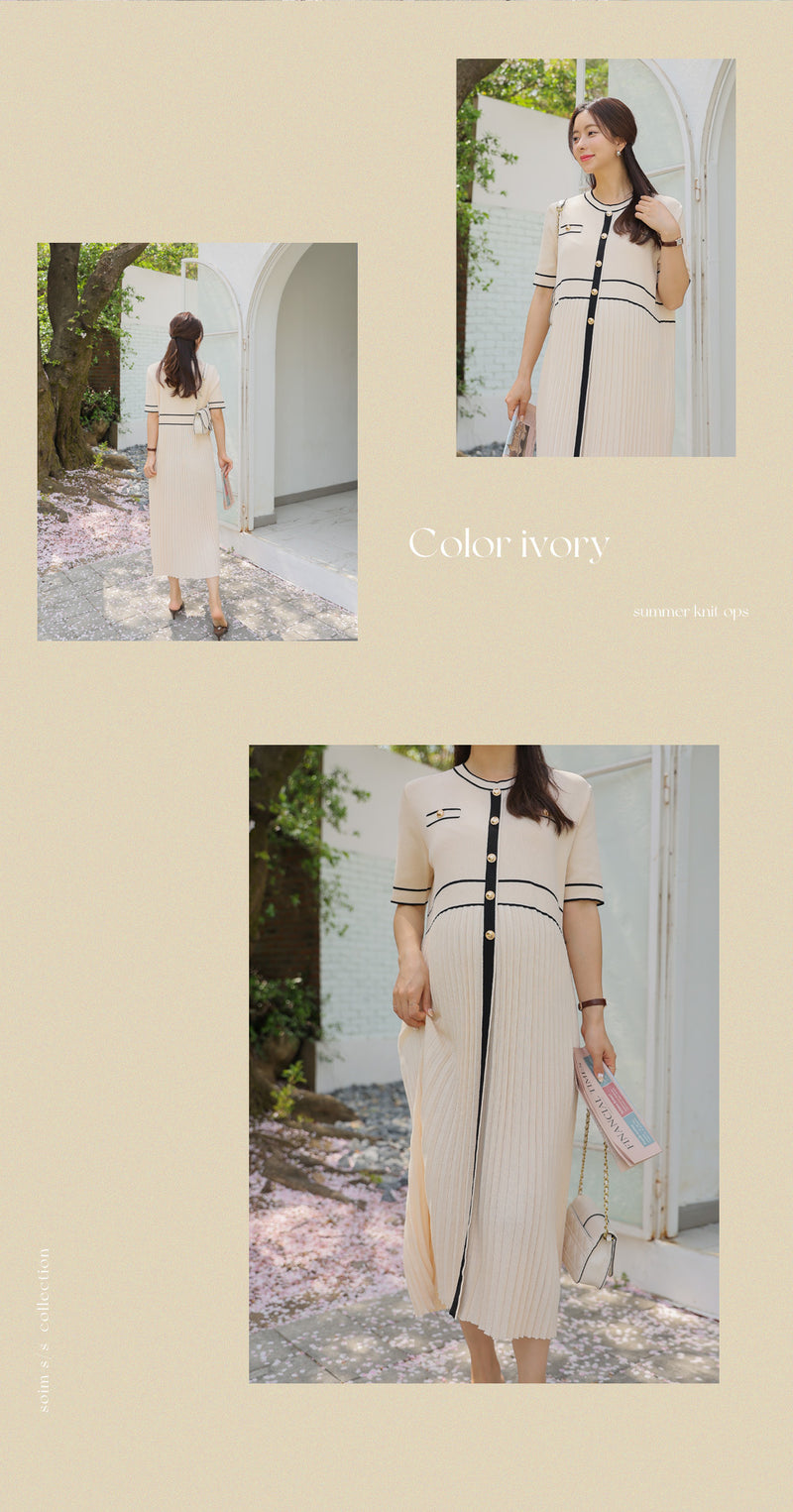 Elegant Stripe Knit Midi Dress