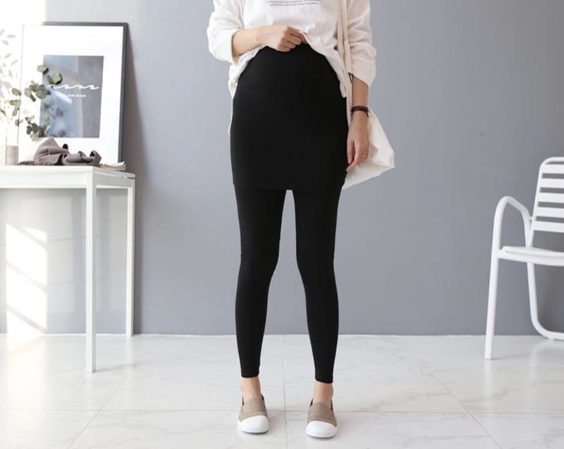 柔軟假兩件短裙托腹Leggings