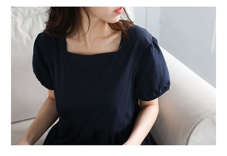 棉質方領哺乳連身裙