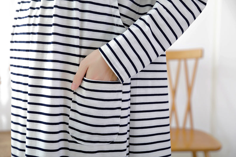 Japanese-Style Striped Nursing Long Dress
