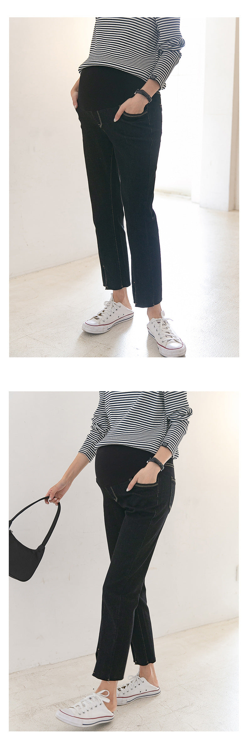 Split Hem Denim Jeans with Adjustable Waistband