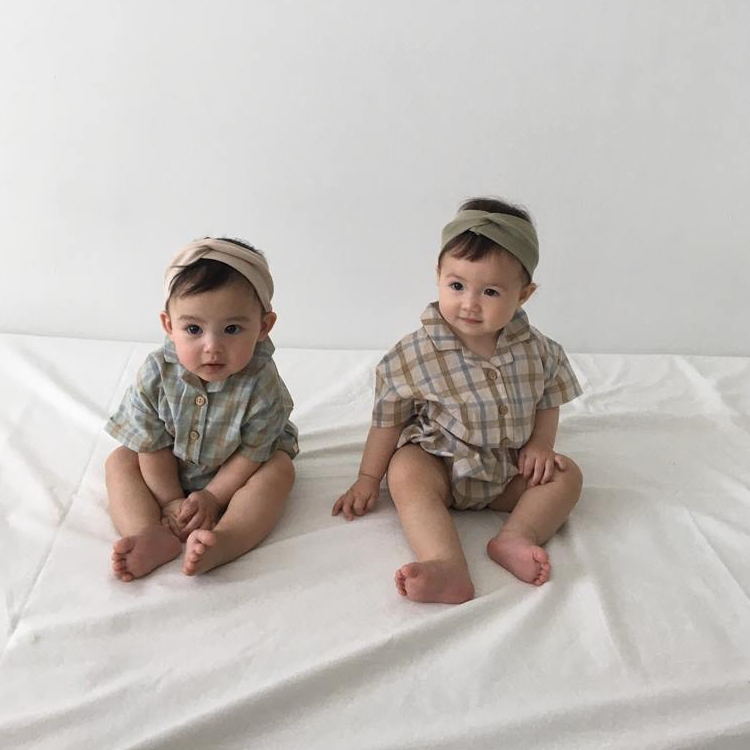 KRXO022 Checked Elastic Waistband Bodysuit (2 Colors)