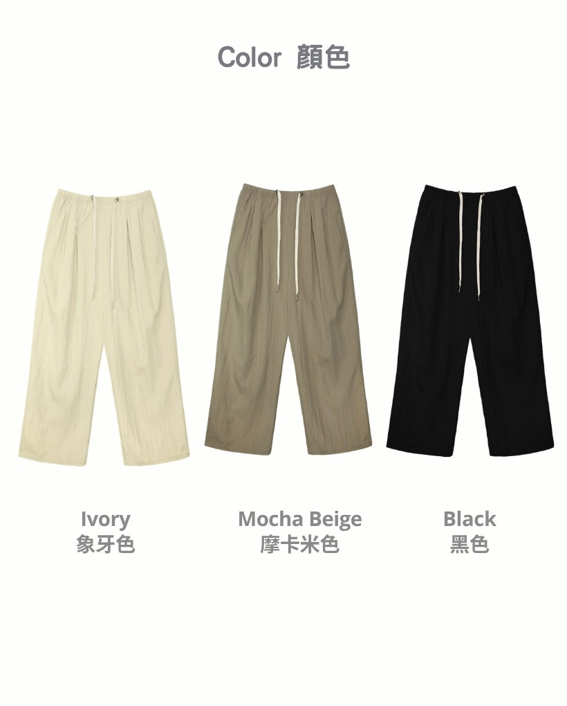 Lightweight Cooling Wrinkle Drawstring Wide-Leg Pants